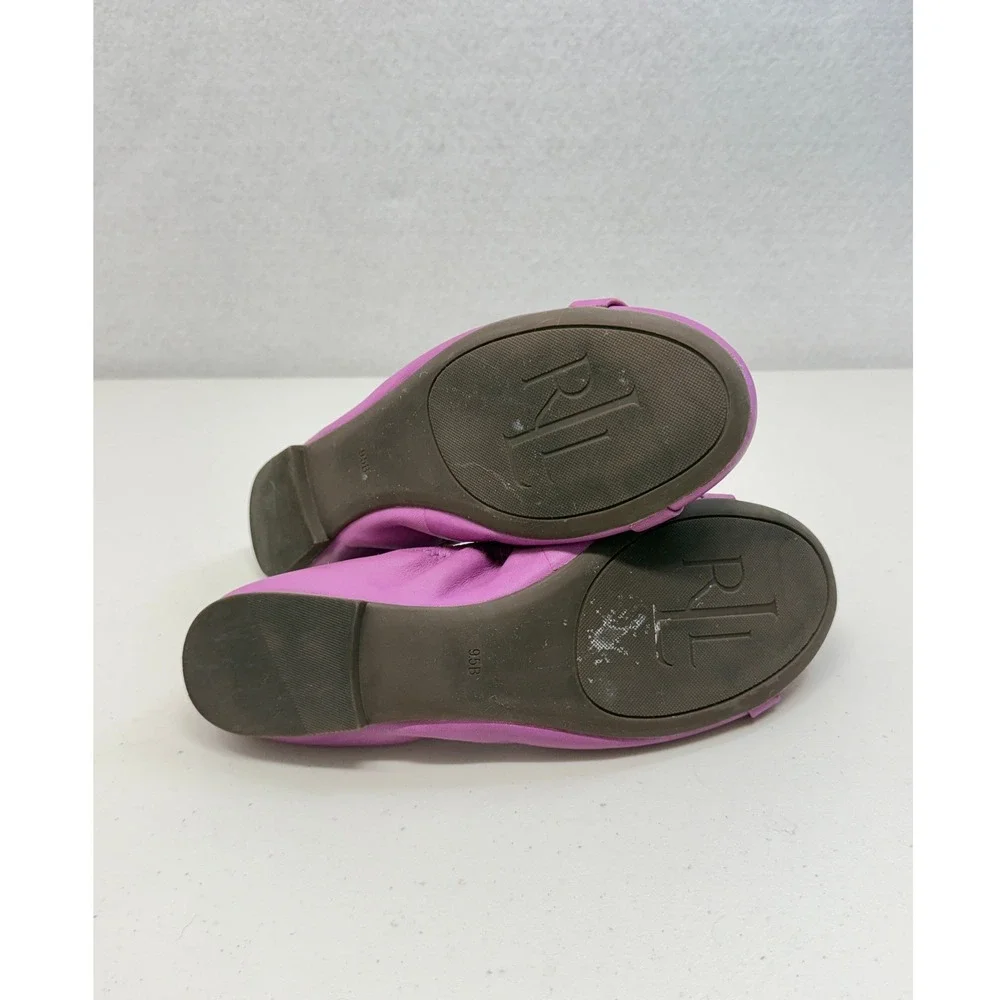 Ralph Lauren Purple Genuine Leather Ballet Flats Silver Buckle Size 9.5 B